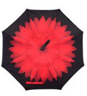 Red Daisy Windproof Reverse Folding Double Layer Inverted Umbrella
