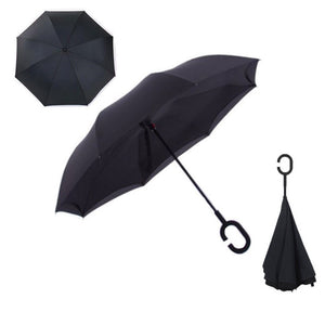 Black Windproof Reverse Folding Double Layer Inverted Umbrella