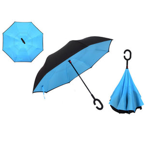 Blue Windproof Reverse Folding Double Layer Inverted Umbrella