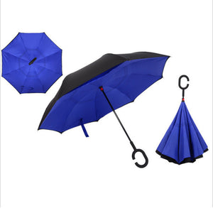 Blue1 Windproof Reverse Folding Double Layer Inverted Umbrella