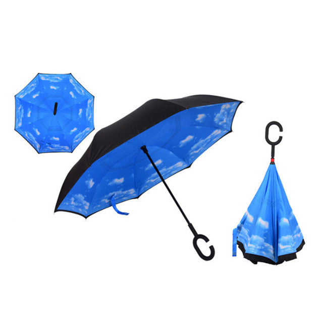 Sky Blue Windproof Reverse Folding Double Layer Inverted Umbrella