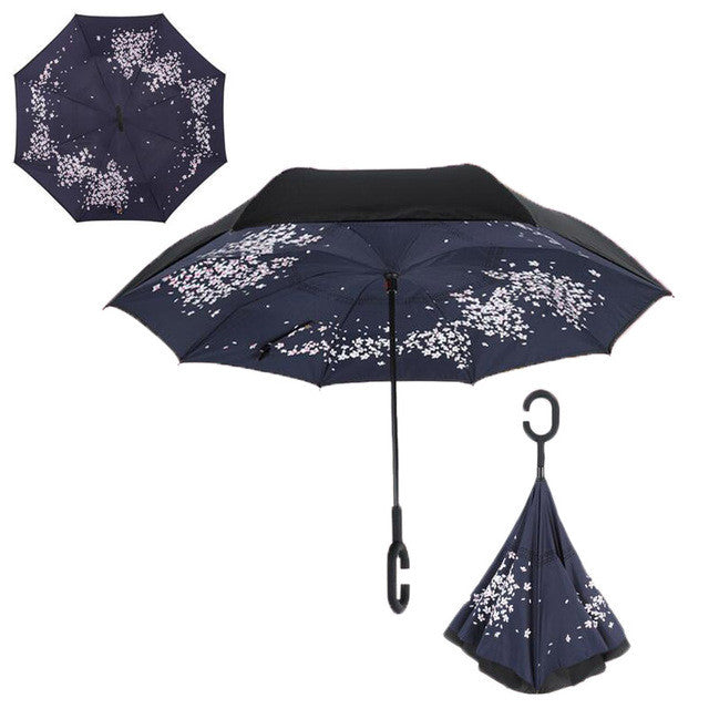 Cherry Blossom Windproof Reverse Folding Double Layer Inverted Umbrella