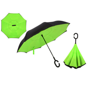 Green Windproof Reverse Folding Double Layer Inverted Umbrella