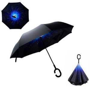Stars Windproof Reverse Folding Double Layer Inverted Umbrella