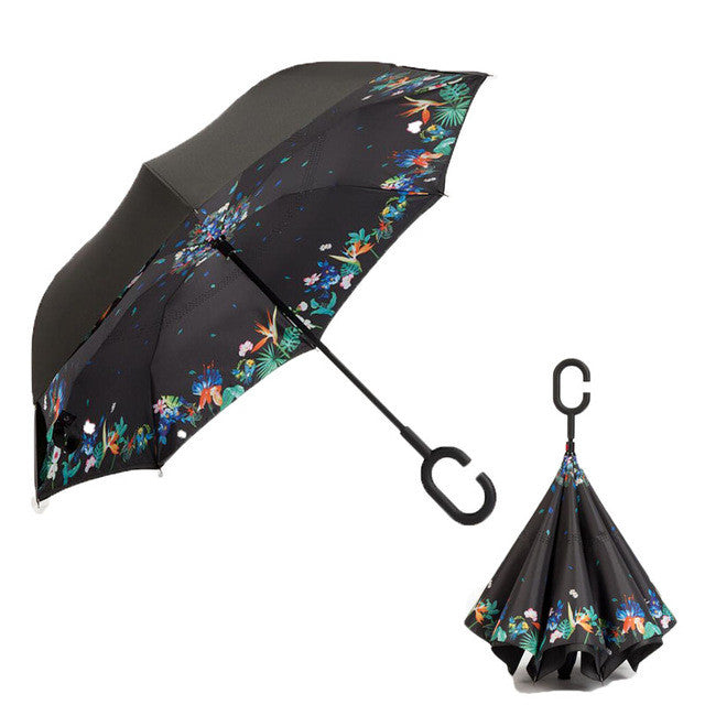Deciduous flowering Windproof Reverse Folding Double Layer Inverted Umbrella