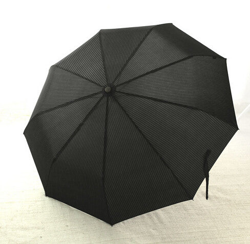 Automatic Folding Business Striped Black Umbrella