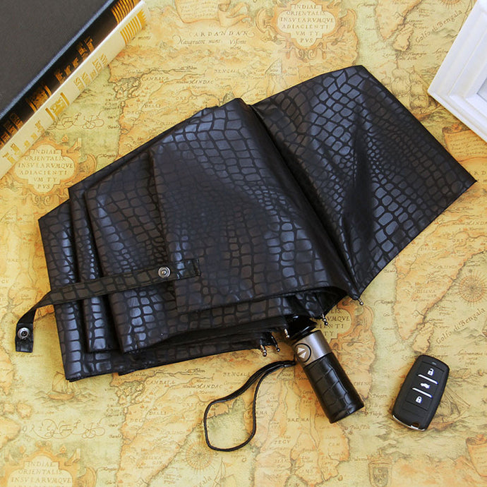 CHN-TOP Imitation Crocodile Skin Umbrella Men Rain Women Three Folding Windproof Fully Automatic Gentle High Quality Umbrellas