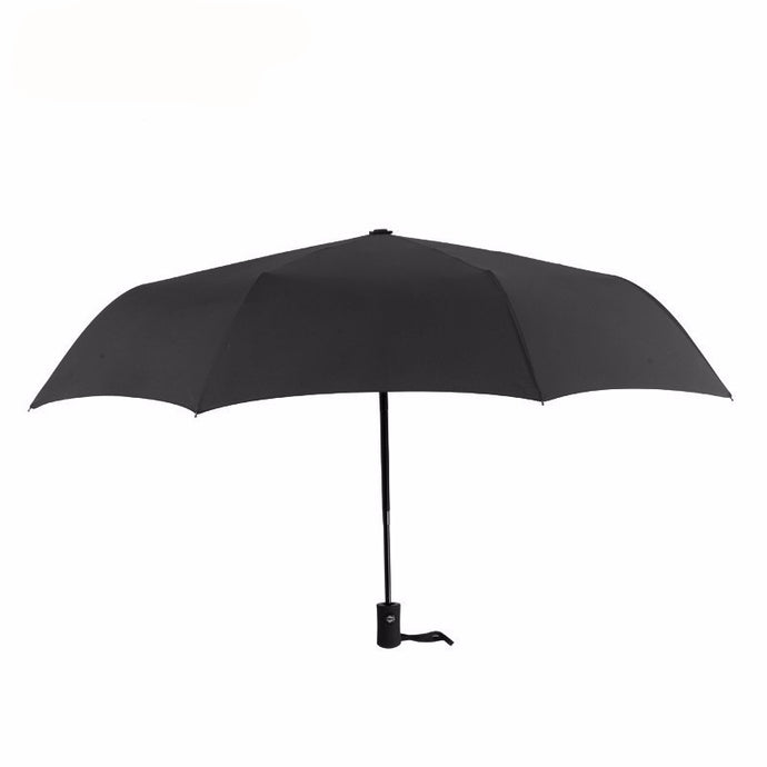 Men's Solid Color Compact Semi Automatic Three Fold Umbrella