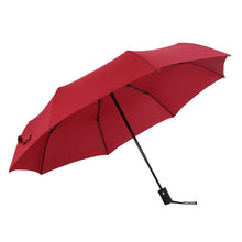 Men's Solid Color Compact Semi Automatic Three Fold Umbrella