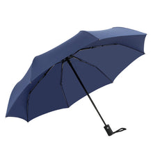 Men's Solid Color Compact Semi Automatic Three Fold Umbrella