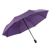 Men's Solid Color Compact Semi Automatic Three Fold Umbrella